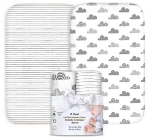 cambria baby 100% organic cotton 2 pk of bedside sleeper bassinet fitted sheets for mika micky, baby delight, ronbei, koola baby, cloud baby, amke, angelbliss, maxi cosi, arm's reach, and more.