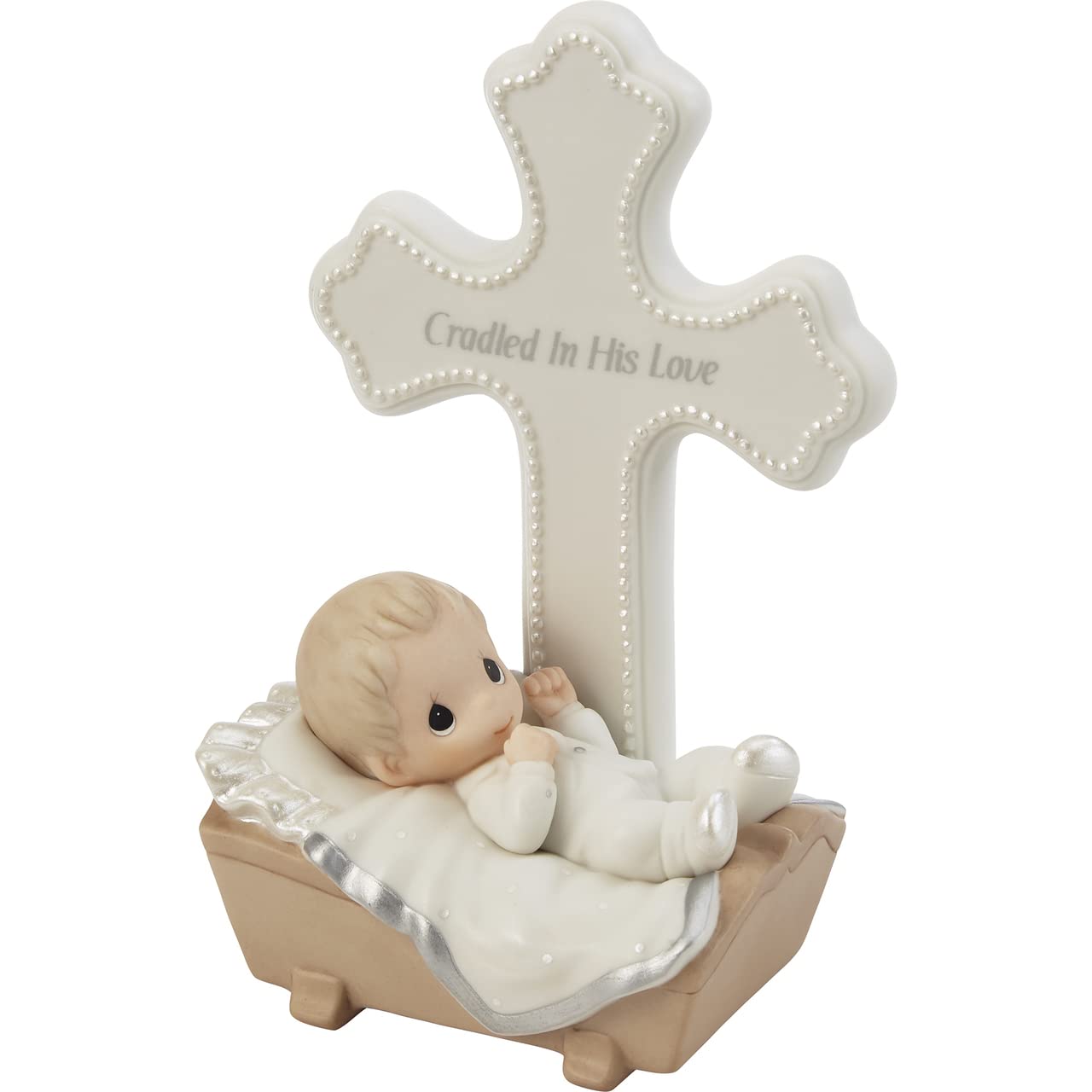 Baby In Cradle Baptism Cross - Boy