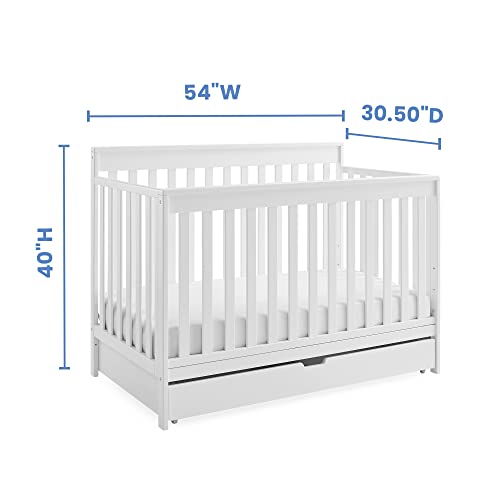 Delta Children Mercer 6-in-1 Convertible Crib with Storage Trundle + Simmons Kids SlumberTime Naturally 2-Stage Premium Foam Crib & Toddler Mattress - GREENGUARD Certified [Bundle], Bianca White