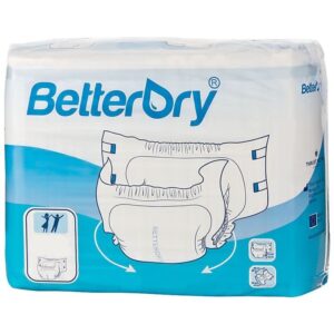 betterdry adult diaper, poly-backed with a thick core keeps you dry all day and night, comfortable and full range of movement (medium - 15 count)