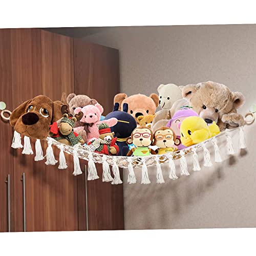 TAKNAP Boho Macrame Stuffed Animal Hammock or net Holder for Toy Storage Organization Aesthetic Cute Room or playroom Decor Cute Stuff