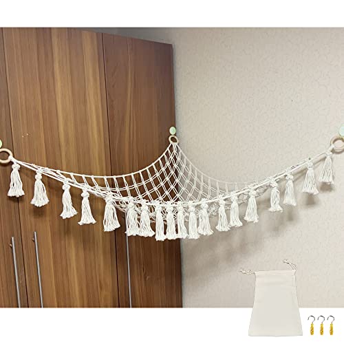 TAKNAP Boho Macrame Stuffed Animal Hammock or net Holder for Toy Storage Organization Aesthetic Cute Room or playroom Decor Cute Stuff