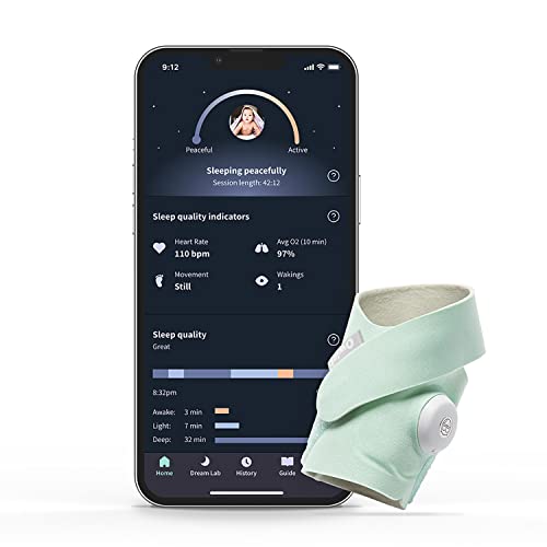 Owlet Dream Sock - Smart Baby Monitor - Foot Sensor to Track Heartbeat and Oxygen O2 Levels in Infants and Babies - Notifications for Night Wakings, Movement and Sleep State - Mint