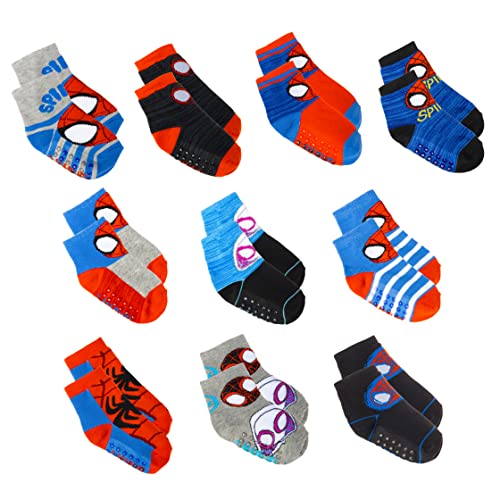 Spiderman Grip Socks, Socks for Toddler Boys, 10 Pack, Spider man Toddler Gripper Socks, Amazing Spiderman Variety Pack 4-5T