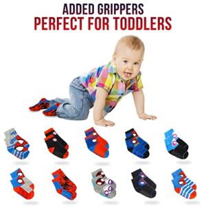 Spiderman Grip Socks, Socks for Toddler Boys, 10 Pack, Spider man Toddler Gripper Socks, Amazing Spiderman Variety Pack 4-5T