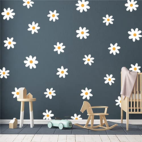 A Room with Flower Vinyl Daisy Wall Decals, Peel and Stick Floral Stickers for Nursery, Kids Bedroom Livingroom Home Wall Art Decor-White