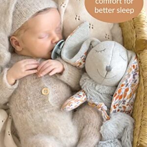 Yuppie Mommy Bonny Bunny Handmade Lovey Security Blanket Gift for Baby Boy or Baby Girl Woodlands Theme— Soft Baby Blanket with Bunny Stuffed Animal with Pacifier Ties Lovies for Newborns and Babies