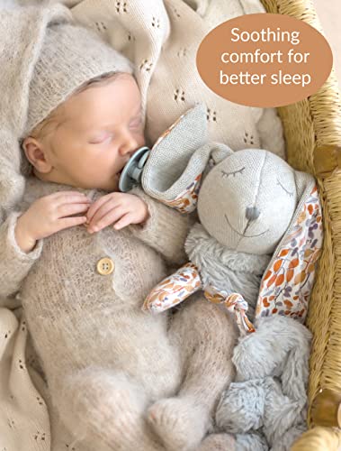 Yuppie Mommy Bonny Bunny Handmade Lovey Security Blanket Gift for Baby Boy or Baby Girl Woodlands Theme— Soft Baby Blanket with Bunny Stuffed Animal with Pacifier Ties Lovies for Newborns and Babies