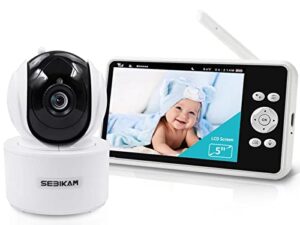 sebikam baby monitor,5''lcd display,pan-tilt-zoom video baby monitor with 1080p camera and audio, night vision, two way talk,temperature,5 lullabies and 1000ft range no wifi for baby/elderly