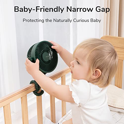 JISULIFE Stroller Fan, Baby Fan 4000mAh Battery Operated, Fan for Stroller with 4 Speeds, Stroller Fan Rechargeable 720°Rotatable, Stroller Fan Clip on for Baby Carseat/Crib/Golf Cart/Treadmill -Green