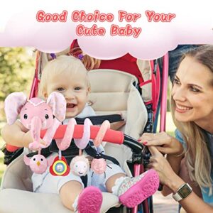 JERICETOY Baby Car Seat Toys Stroller Toys Crib Toys Infant Activity Spiral Plush Toys Hanging Stroller Toys for Baby Car Seat Stroller Bar Crib Bassinet Mobile with Music Squeaker Rattles (Elephant)