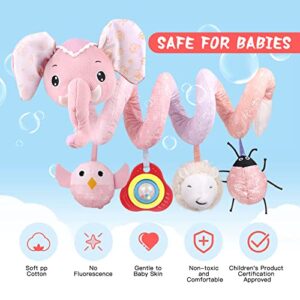 JERICETOY Baby Car Seat Toys Stroller Toys Crib Toys Infant Activity Spiral Plush Toys Hanging Stroller Toys for Baby Car Seat Stroller Bar Crib Bassinet Mobile with Music Squeaker Rattles (Elephant)