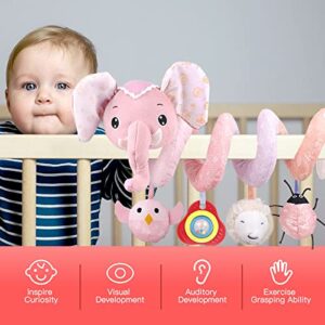 JERICETOY Baby Car Seat Toys Stroller Toys Crib Toys Infant Activity Spiral Plush Toys Hanging Stroller Toys for Baby Car Seat Stroller Bar Crib Bassinet Mobile with Music Squeaker Rattles (Elephant)