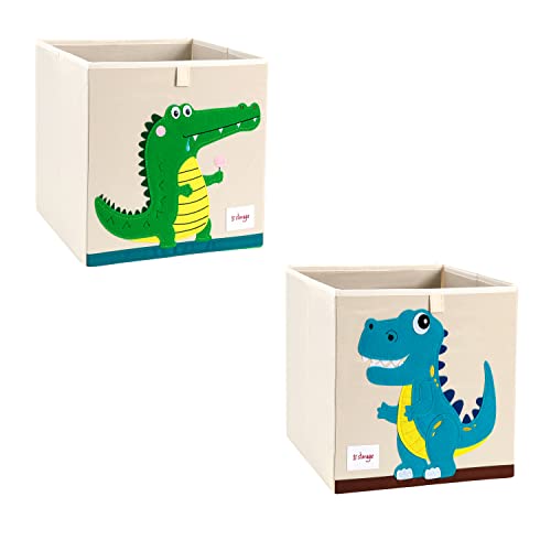 VMOTOR 2 Pcs Foldable Animal Toy Storage Box/Bin/Cube, Collapsible Storage Organizer Chest Basket Container for Kids, Toddlers, Boys and Girls(13 x 13 x 13 Inch,Tyrannosaurus+Alligator)