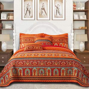 vaputar cotton quilt queen size bedding set - 3 pieces queen quilt bedding set, boho queen size quilts, lightweight reversible coverlets bedspreads for farmhouse bedroom (red/orange)