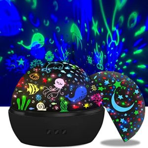 night light for kids,360° rotating starry night light projector for babys,ocean wave projector for kids toddlers, easter birthday gifts for children,boys girls bedroom decor