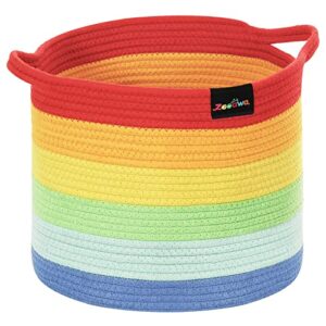 zooawa rainbow storage cotton rope baskets for baby room|rainbow baskets for classroom | baby laundry basket for nursery storage|toy baskets organizer for baby rainbow nursery decor,14" x 12"