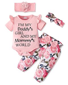 sunny piggy infant girl clothes short ruffle sleeve romper onesis 3 month baby girls’ clothing floral cotton pant sets 6 month girl clothes pink