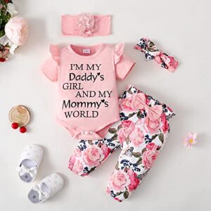 SUNNY PIGGY Infant Girl Clothes Short Ruffle Sleeve Romper Onesis 3 Month Baby Girls’ Clothing Floral Cotton Pant Sets 6 Month Girl Clothes Pink