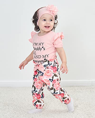 SUNNY PIGGY Infant Girl Clothes Short Ruffle Sleeve Romper Onesis 3 Month Baby Girls’ Clothing Floral Cotton Pant Sets 6 Month Girl Clothes Pink