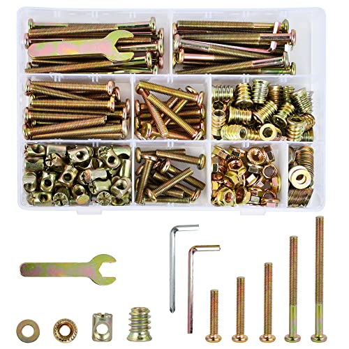 Gransuncy 243PCS M6 Kit Crib Screws Hardware Replacement Kit, Barrel Nuts Crib Hardware M6 Screws Barrel Furniture Screws and Bolts Assortment Kit for Baby Bed