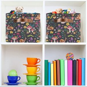 Mushrooms Rectangle Storage Basket Collapsible Storage Bin for Nursery Toys Books, Waterproof Canvas Basketsfor Closet Shelves Bedroom Living Room Decor