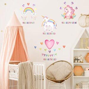 9 Pieces Unicorn Room Decal for Girls Bedroom Unicorn Rainbow Wall Decals Removable Inspirational Wall Decal Unicorn Wall Stickers Decor for Girls Kids Bedroom Nursery Birthday Party (Lovely Style)