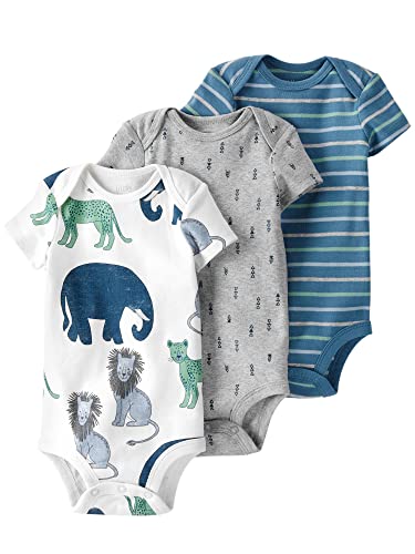 Little Planet Baby 3-Pack Organic Cotton Short-Sleeve Rib, Safari, 6 Months