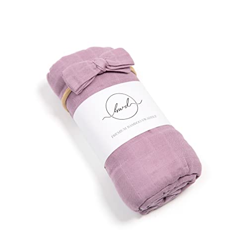 Baby Want Designs Baby Swaddle Blanket & Bow; Premium Bamboo Cotton Newborn Swaddle Set; Ultra-Soft & Eco-Friendly, Large 47 in, Machine Washable, Swaddles for Newborns- Mauve