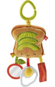 fisher price pretend food brunch & go stroller toy with 3 breakfast-themed hanging sensory toys for take-along play