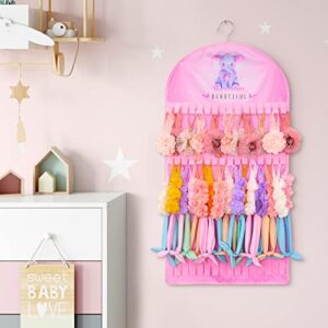 FIOBEE Baby Headband Holder Hair Bow Storage Wall Hanging Organizer Newborn Headbands Hanging Holder Girls Hairband Display for Wall Closet Kids Room, Pink Elephant