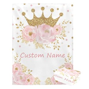 eyesoul personalized name blanket,custom super soft throw baby blanket with name and flower & crown,gifts for baby and girls,suitable for newborns and toddler.30x40