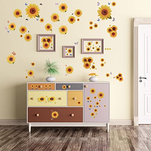 135 Pcs Sunflower Wall Sticker, Removable Sunflower Stickers Waterproof 3D Sunflower Wall Decor Stickers for Kids Mothers Day Decorations Bathroom Kitchen Decor Decals