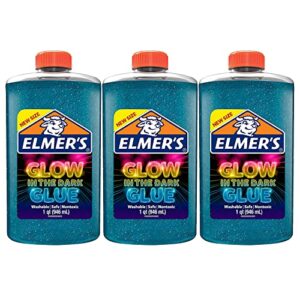 elmer’s glow in the dark liquid glue, washable, blue, 1 quart, glue for making slime, 3-pack