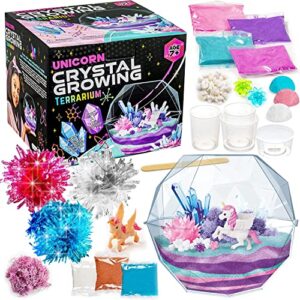 original stationery grow your own crystal unicorn terrarium kit, crystal growing kit with everything needed to grow 3 real crystals for kids, fun creative experiment & unicorn terrarium kit for girls