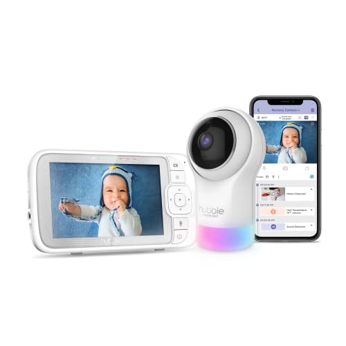 HUBBLE CONNECTED Nursery Pal Glow+ Smart Baby Monitor with 5" Parent Unit and Wi-Fi Viewing via Free App – 7-Color Night Light, Sleep Trainer, Remote Pan Tilt Zoom, 2-Way Talk, Infrared Night Vision