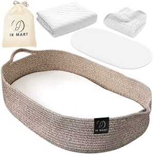 ik mart – baby changing basket – 100% cotton rope diaper basket - changing pad, portable and waterproof - with extra pad and burp cloth - lighter in weight - boho nursery decor