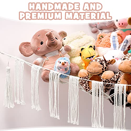 2 Pack Stuffed Animal Toy Hammock Net Macrame Boho Toy Hammock Hanging Stuff Animals Storage Organizer Large Stuffed Toys Corner Mesh Hammock with Hooks and Screw for Nursery Play Bedroom Kid Room