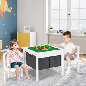 Costzon Kids Table and Chair Set, Children Wooden Activity Table w/Storage, Double-Sided Building Block Tabletop, Drawers, 2 Chairs for Preschool, Nursery, Kindergarten, Toddler Table & Chair (White)