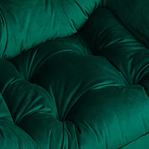 AcozyHom Modern Cotton Fabric Lazy Chair, Accent Contemporary Lounge Chair, Single Steel Frame Leisure Sofa Chair with Armrests and A Side Pocket, Thick Padded Back, Velvet Green