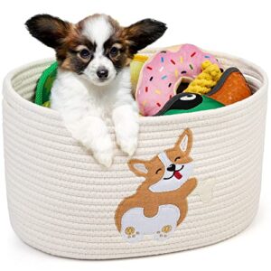 primepets dog toy basket, cotton rope storage basket with handles, 15x10x9 inch dog toy bin, puppy bin, small laundry basket for kids, gift for dog lovers