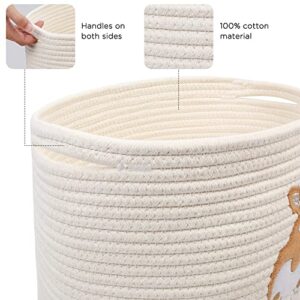 PrimePets Dog Toy Basket, Cotton Rope Storage Basket with Handles, 15x10x9 inch Dog Toy Bin, Puppy Bin, Small Laundry Basket for Kids, Gift for Dog Lovers