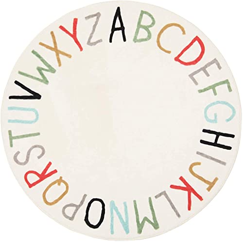 Topotdor Rainbow Round Kids Play Rug Alphabet Nursery Area Rug Extra Large Soft Crawling Play Mat for Children Toddlers Bedroom (71 inch, Multi Color)