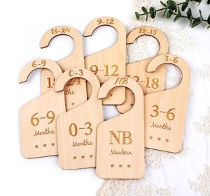 houÍsm wooden baby closet size dividers 7pack, baby clothes organizers home nursery decor, thicken and double sided from newborn to 24 months, hanging closet dividers for newborn baby shower