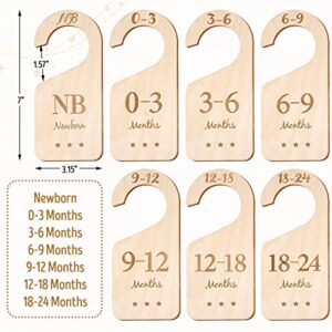 HOUÍSM Wooden Baby Closet Size Dividers 7Pack, Baby Clothes Organizers Home Nursery Decor, Thicken and Double Sided from Newborn to 24 Months, Hanging Closet Dividers for Newborn Baby Shower