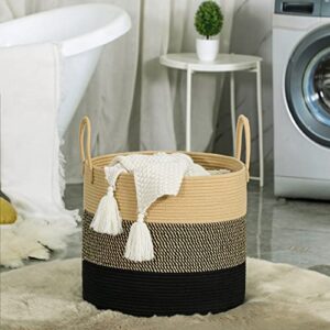 KAKAMAY Large Blanket Basket (18"x18"x16"),Woven Baby Laundry Hamper for Storage, Cotton Rope Blankets Baskets for Nursery, Laundry, Living Room, Pillows, Baby Toy Chest with Handles (Black)