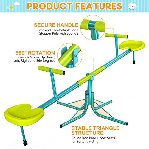 Amictoy Seesaw, Sit and Spin Teeter Totter, 100 Lbs Heavy Duty 2023 Upgraded Model, Kids Outdoor Playground Equipment, Outside Toys Set, Swiveling 360 Degrees Rotating for Kids 4-8 Safety Certified