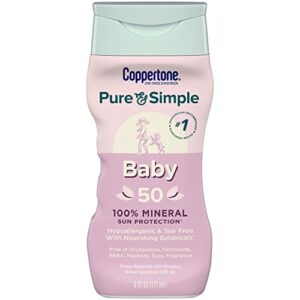 Coppertone Pure and Simple Baby Sunscreen Lotion SPF 50, Broad Spectrum Sunscreen for Baby, 6 Fl Oz Bottle and Pure and Simple Baby Sunscreen Stick, 0.49 Oz