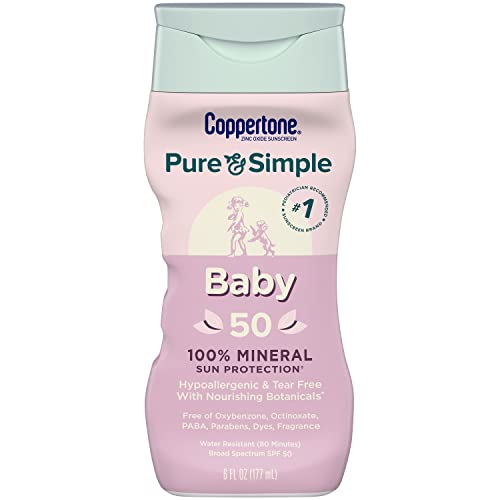 Coppertone Pure and Simple Baby Sunscreen Lotion SPF 50, Broad Spectrum Sunscreen for Baby, 6 Fl Oz Bottle and Pure and Simple Baby Sunscreen Stick, 0.49 Oz