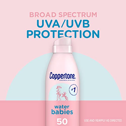 Coppertone WaterBabies Sunscreen Spray, SPF 50 Baby Sunscreen, Spray On Sunscreen, 6 Oz and Pure and Simple Sunscreen Stick, SPF 50, 0.49 Oz